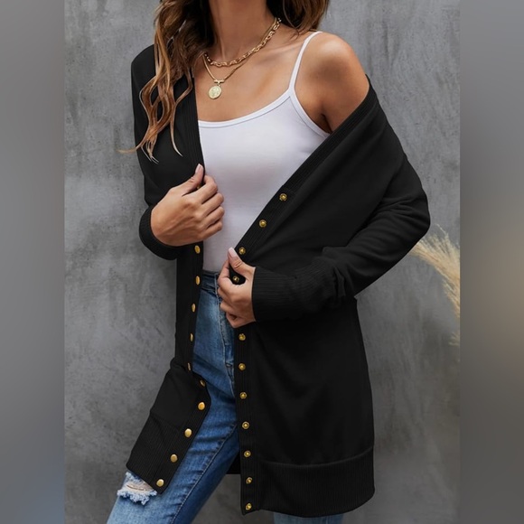 merokeety Sweaters - Snap Button Down Ribbed Cardigan Black Size S